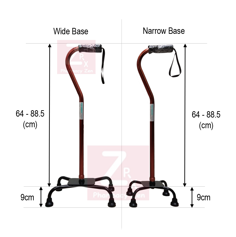 Zen Pharmacy Walking Stick Quad Cane Wide/Narrow Base